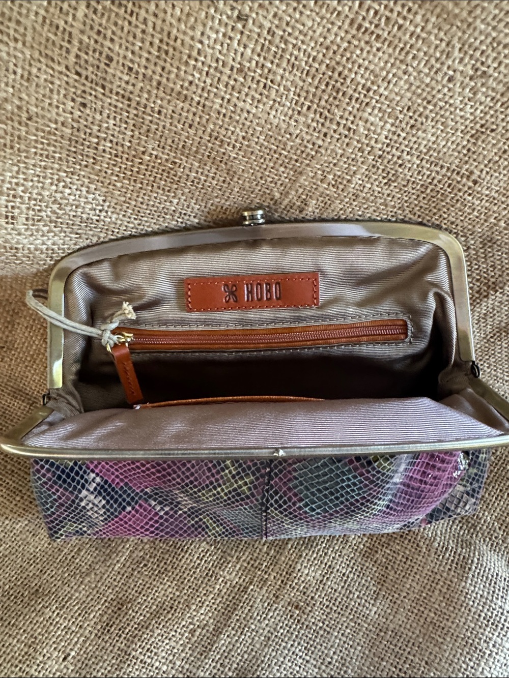 HOBO Pink Multi Snake-Print Frame  Clutch with Gold Tone Frame - Picture 2 of 11